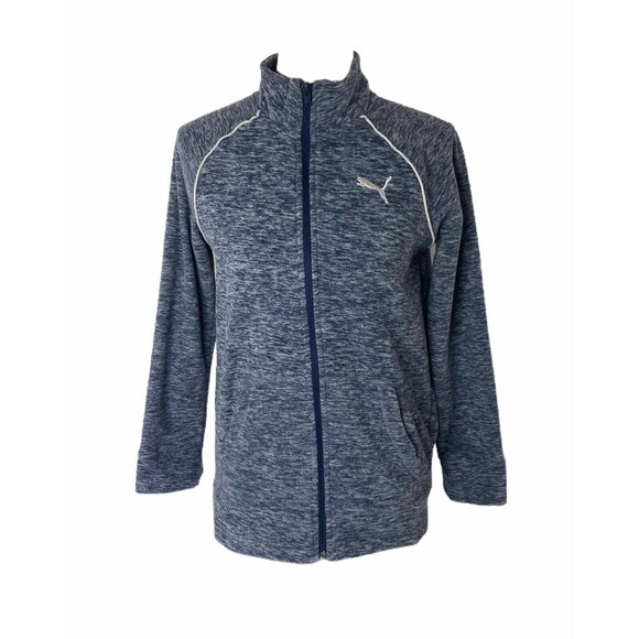 Women's XL Fleece Track Jacket Puma Blue Full Zip Athletic Long Sleeve High Neck - Picture 1 of 6